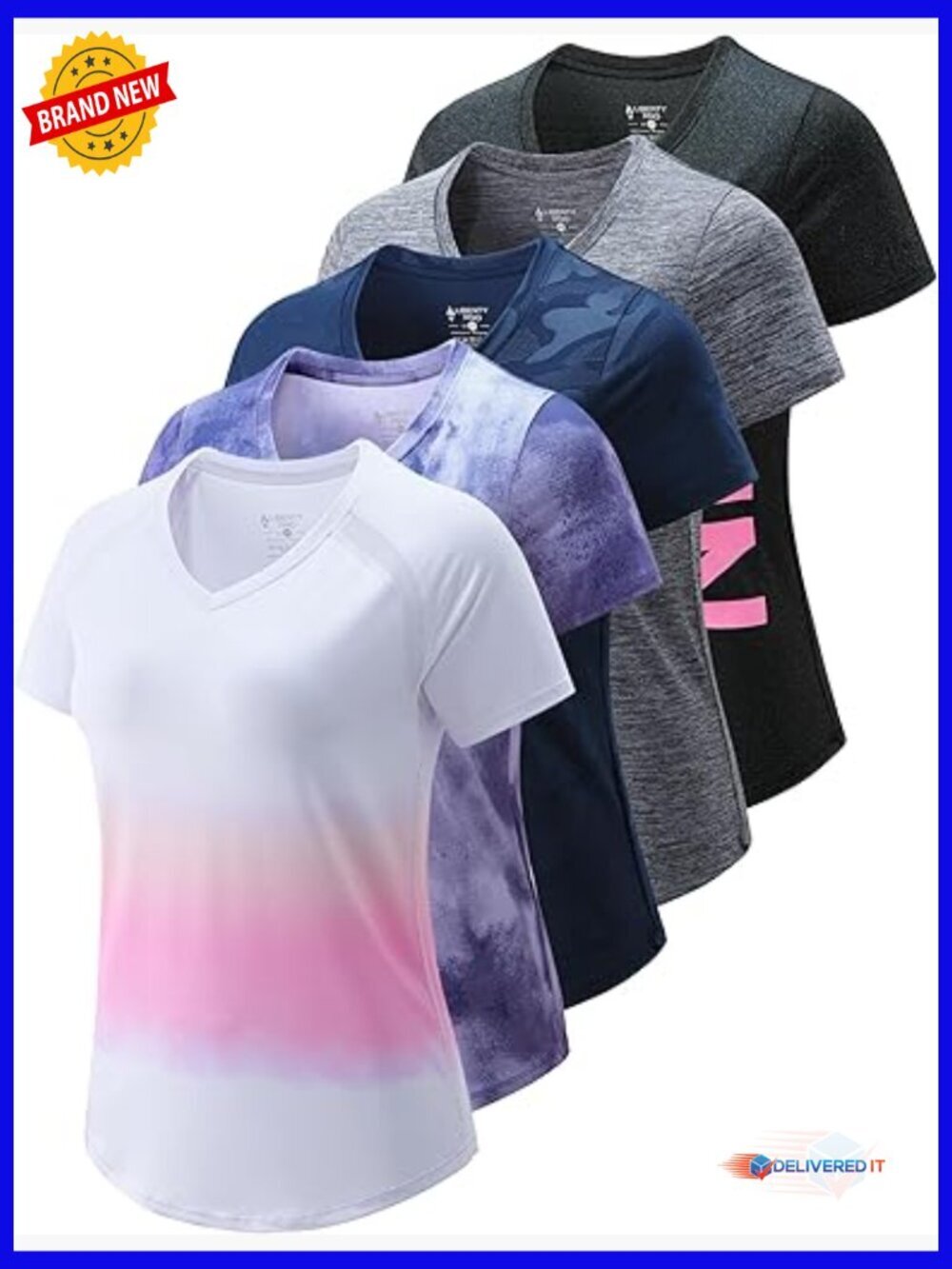 5 Pack Women's Athletic Short Sleeve Tees Moisture Wicking Quick Dry Gym